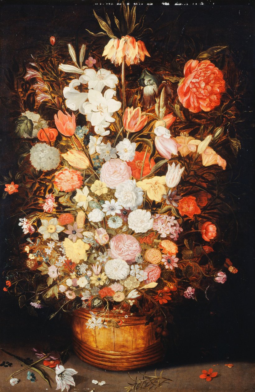 Martwa natura z kwiatów w drewnianej wannie, ok. 1630 autorstwa Jan Brueghel the Younger