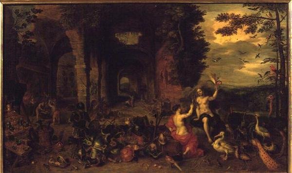 Alegoria Powietrza i Ognia, c.1650-60 (olej na panelu) autorstwa Jan the Younger Brueghel