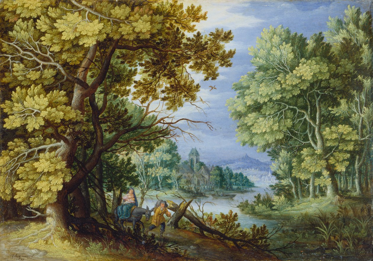 Pejzaż leśny z ucieczką do Egiptu, ok. 1620-50 (olej na miedzi) autorstwa Jan the Younger Brueghel