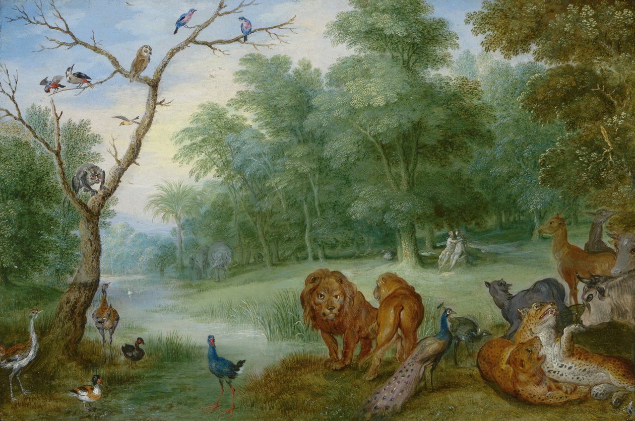 Raj z upadkiem człowieka, ok. 1630 (olej na miedzi na panelu) autorstwa Jan Brueghel the Younger