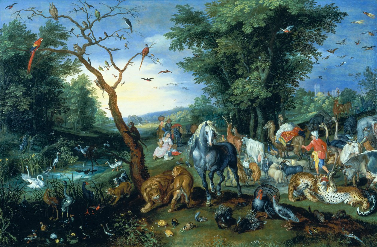 Wejście zwierząt do arki Noego (olej na panelu) autorstwa Jan the Younger Brueghel