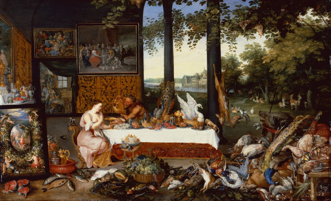 Pięć zmysłów, smak (olej na panelu) autorstwa Jan the Younger Brueghel