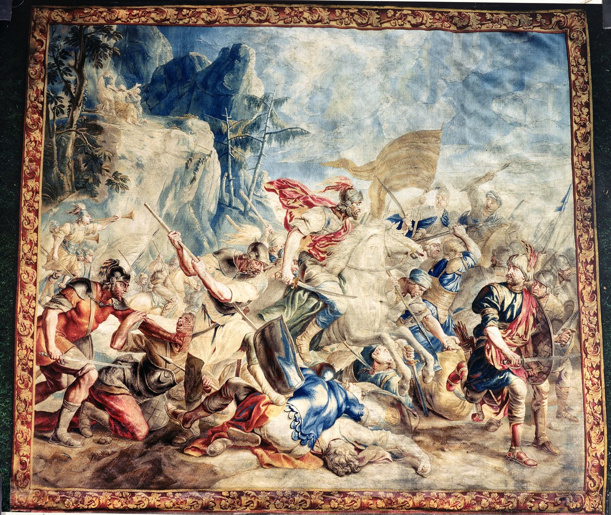 Bitwa Izraelitów i Amelików, z warsztatu Fransa i Pietera van der Borcht (jedwabny gobelin) autorstwa Jan van (after) Orley