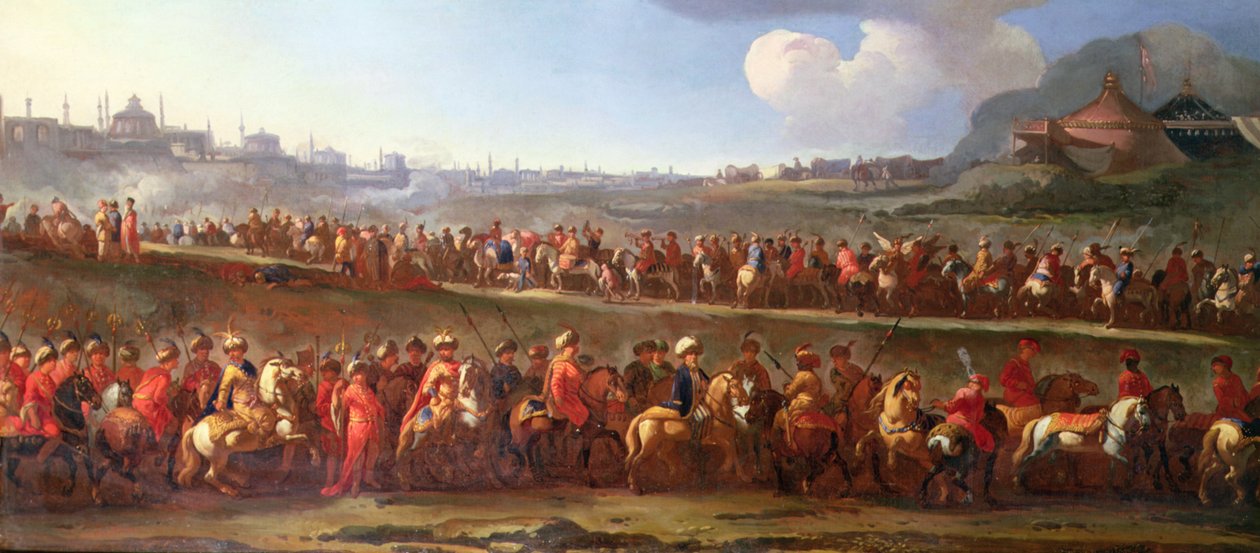 Karawana turecka pod Konstantynopolem (olej na płótnie) autorstwa Jan van (attr. to) Huchtenburgh