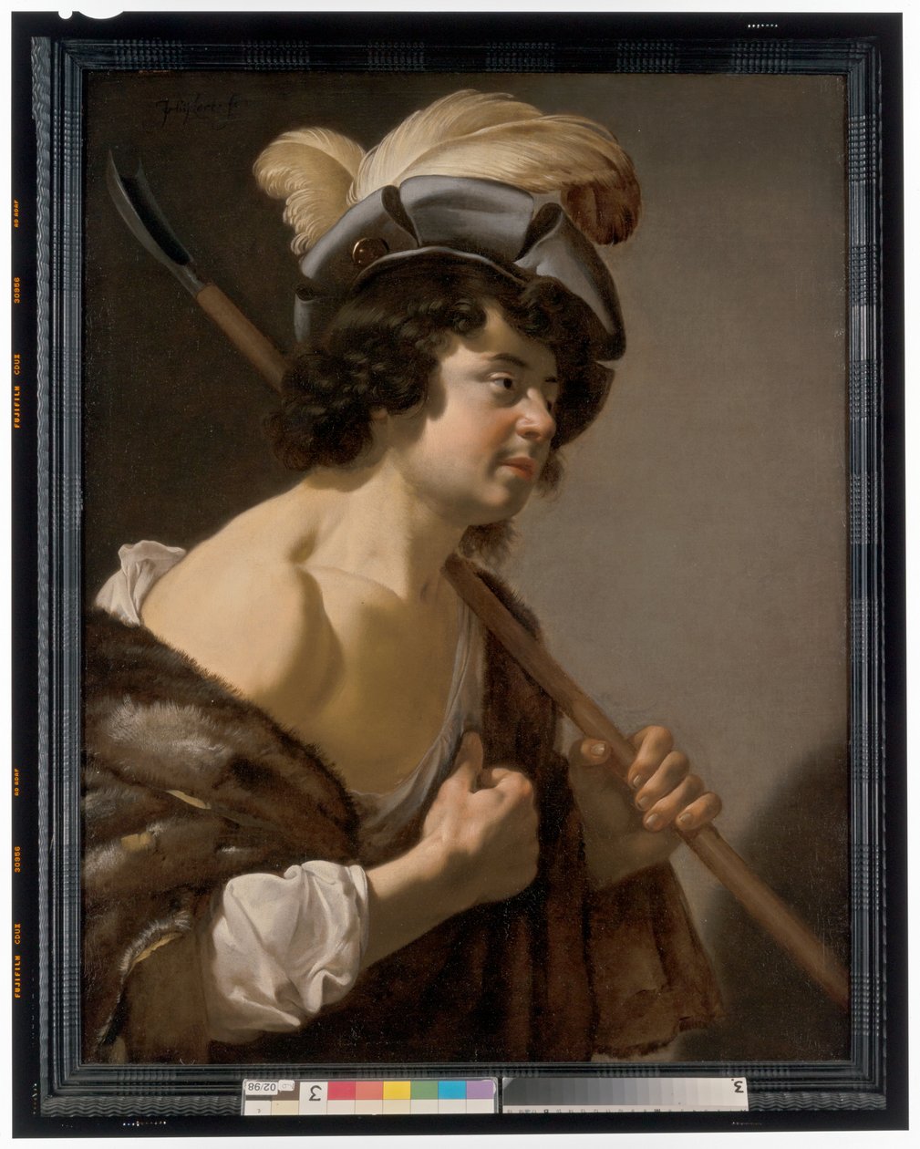 Pasterz o połowie długości z profilu, ubrany w elegancką czapkę z piórami autorstwa Jan van Bijlert or Bylert