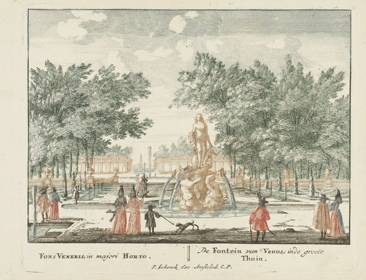 Fontanna Wenus w dużym ogrodzie Het Loo Palace Gesichte van het Famous Loo jako inne domy królewskie (tytuł serii) Widmo Admirandorum quadruplex (tytuł serii) autorstwa Jan van Call (I)