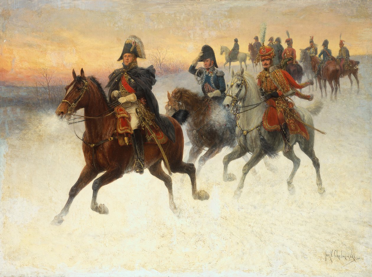 Marszałek Ney i Napoleon i ich wojska podczas kampanii rosyjskiej (olej na płótnie) autorstwa Jan van Chelminski