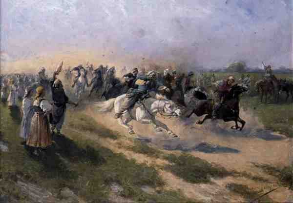 Wyścigi, ok. 1900 (olej na płótnie) autorstwa Jan van Chelminski