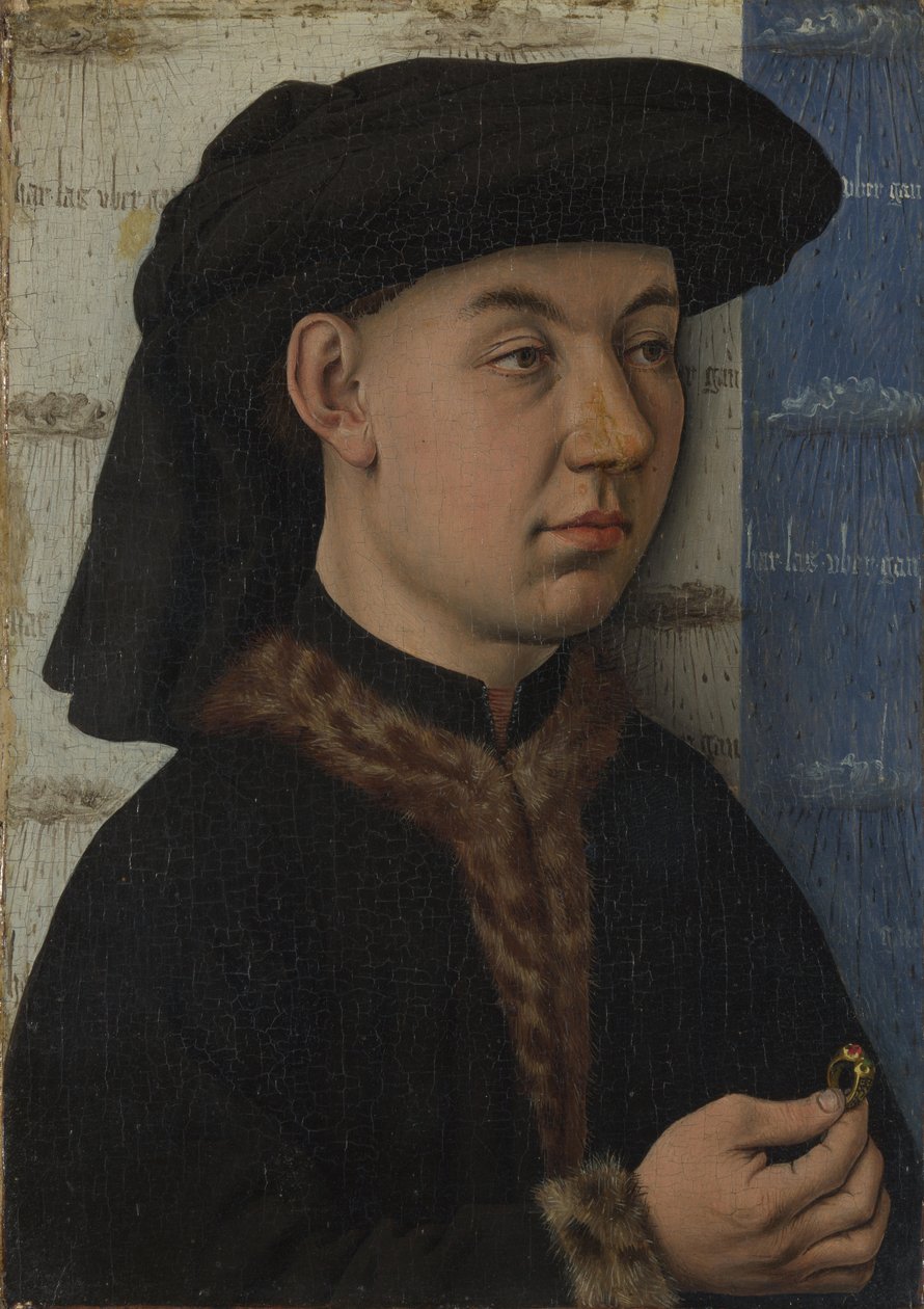 Młody mężczyzna trzymający pierścionek, ok. godz. 1450 autorstwa Jan van Eyck