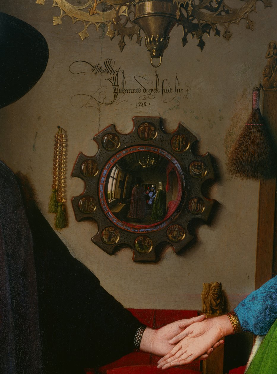 Ślub Arnolfini, detal lustra, olej 1434 na desce autorstwa Jan van Eyck