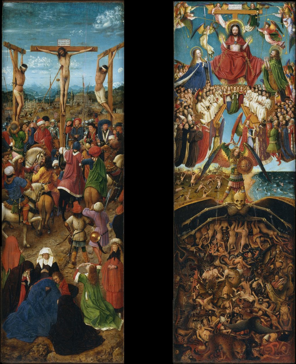 Ukrzyżowanie Jezusa; Dzień Sądu Ostatecznego autorstwa Jan van Eyck