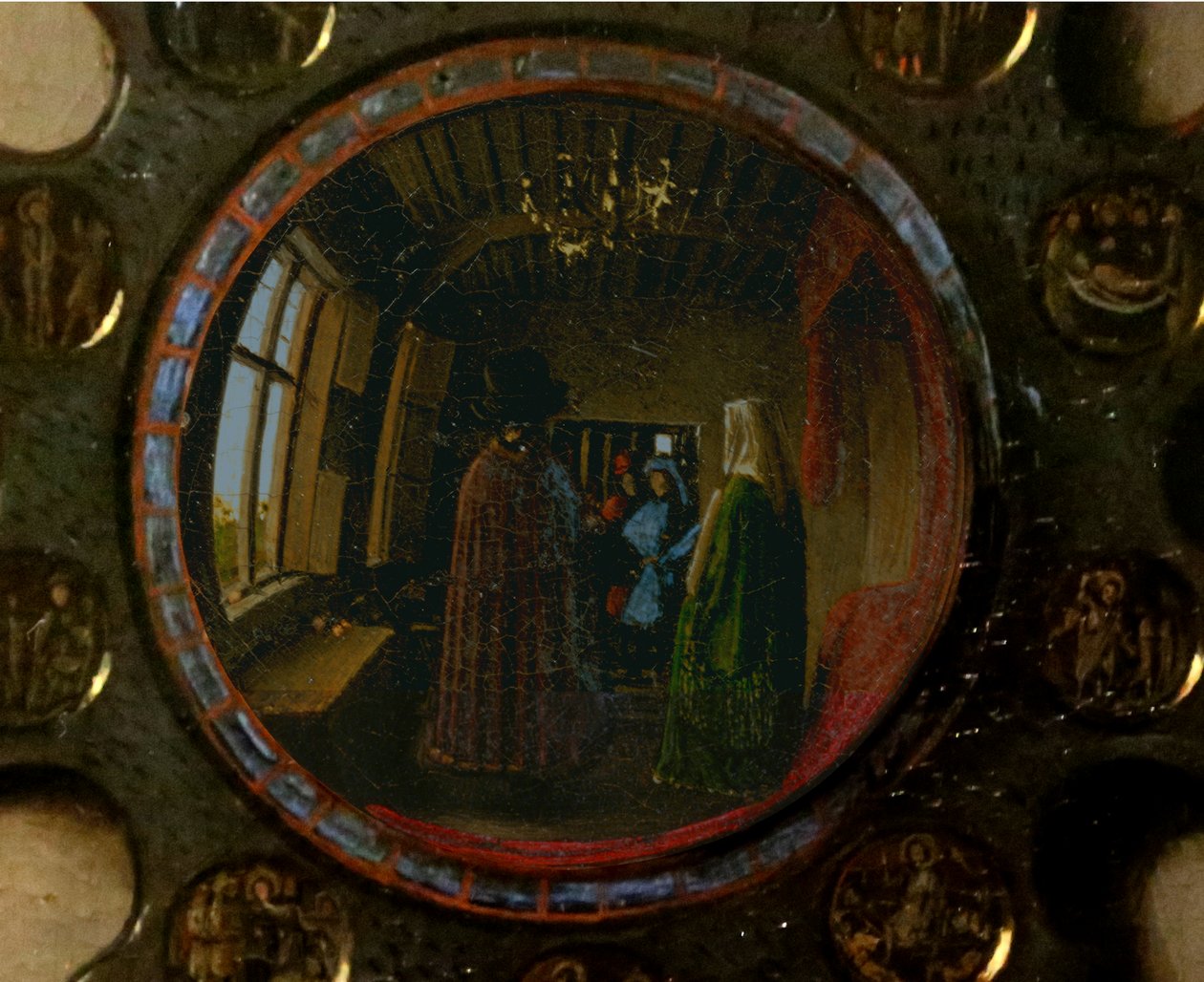 Fragment portretu Giovanniego Arnolfiniego i jego żony autorstwa Jan van Eyck
