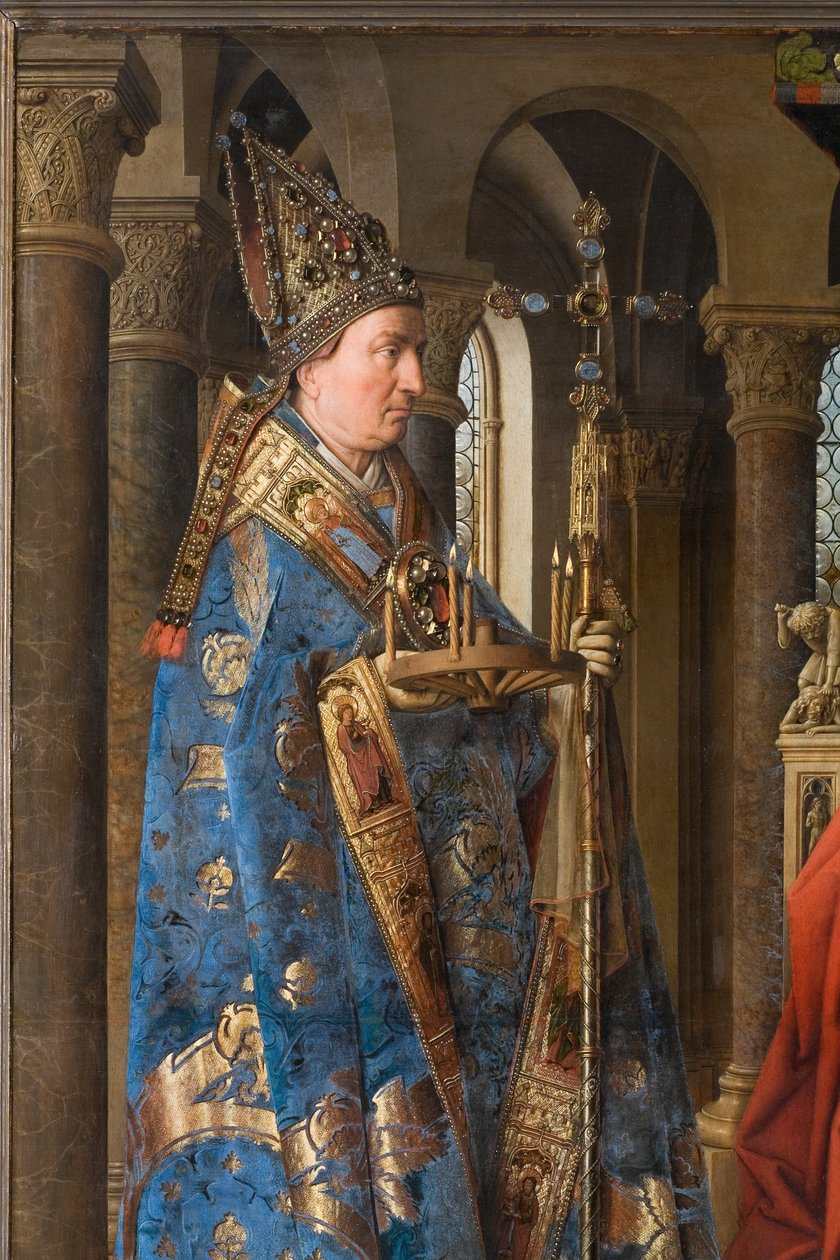 Fragment Matki Boskiej z Dzieciątkiem z kanonikiem Jorisem van der Paele autorstwa Jan van Eyck