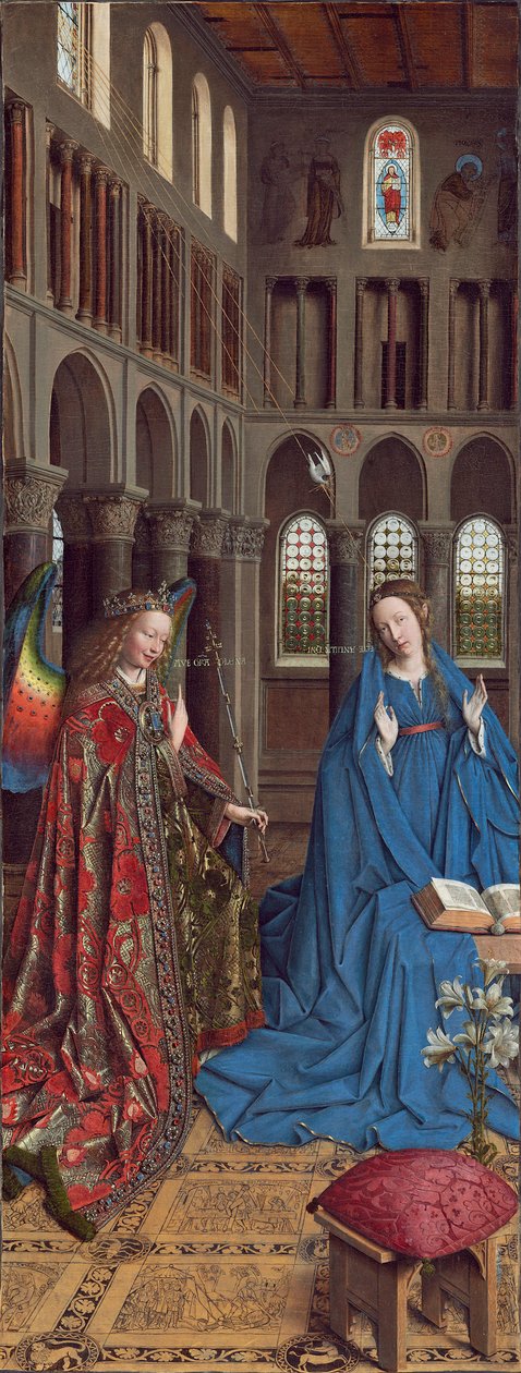 Zwiastowanie, c. 1434- 36 (olej na płótnie) autorstwa Jan van Eyck