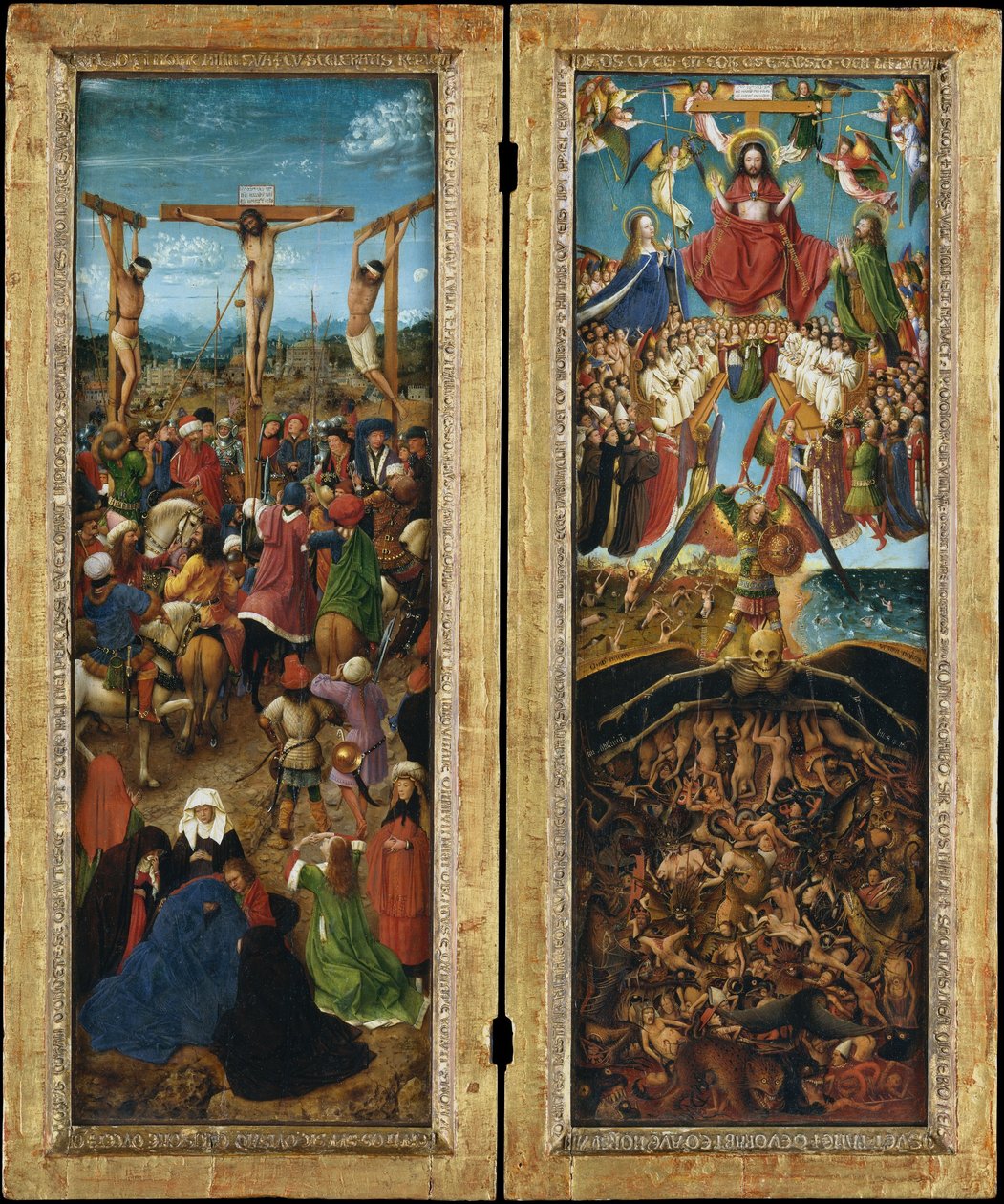 Ukrzyżowanie; Sąd Ostateczny, ok. 1440-41 (olej na płótnie przeniesiony z drewna) autorstwa Jan van Eyck
