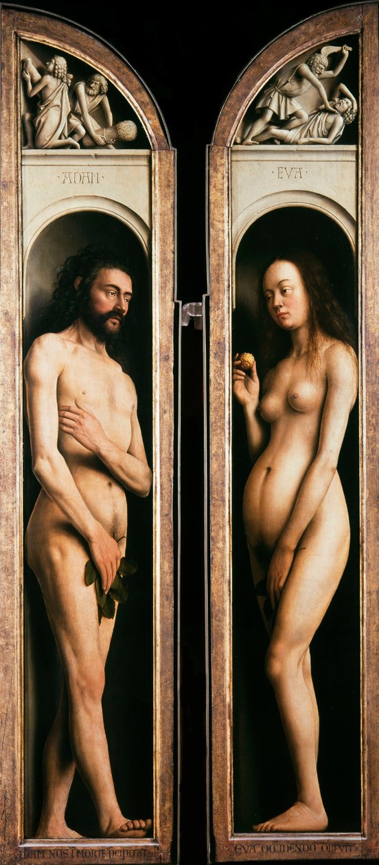 Ołtarz Gandawski. Adoracja Mistycznego Baranka: Adam i Ewa, 1432. autorstwa Jan van Eyck