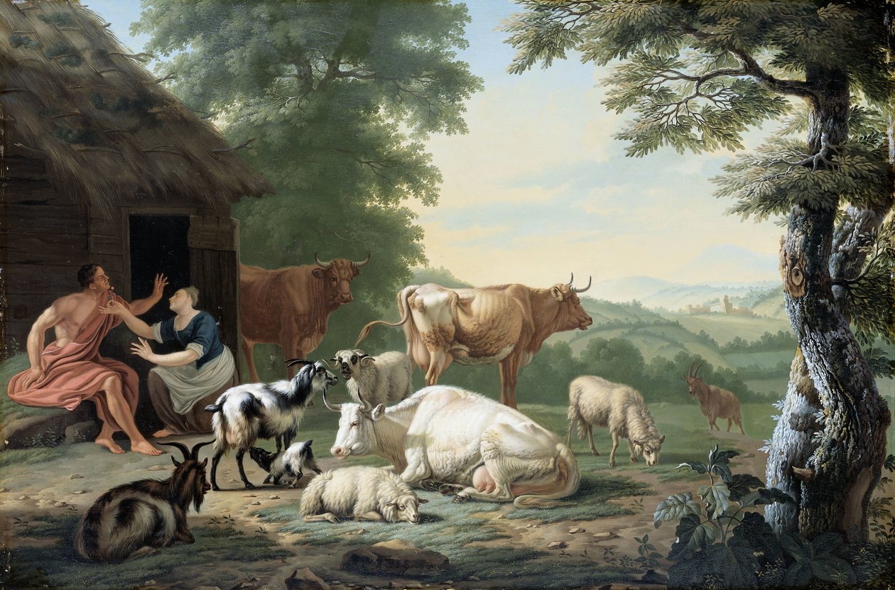 Arkadyjski krajobraz z pasterzami i bydłem autorstwa Jan van Gool