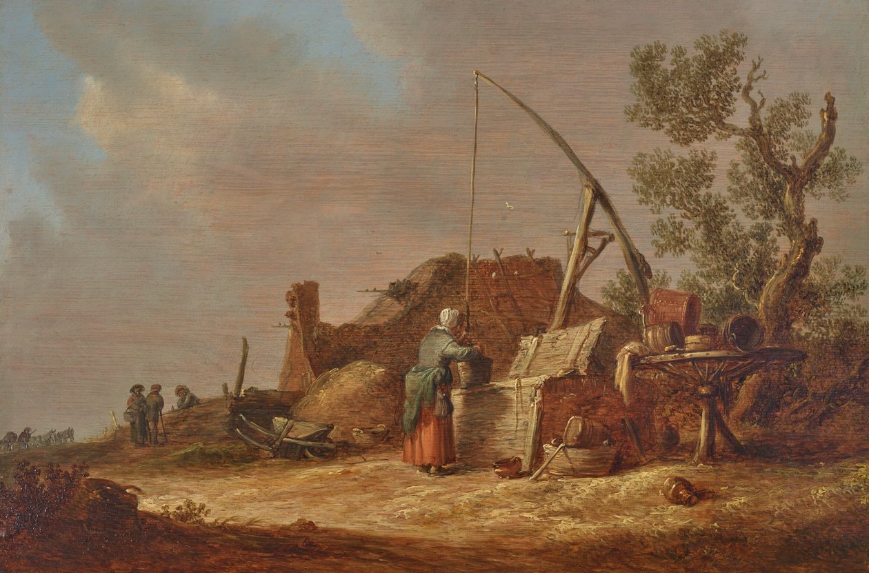 Krajobraz z kobietą przy studni autorstwa Jan van Goyen
