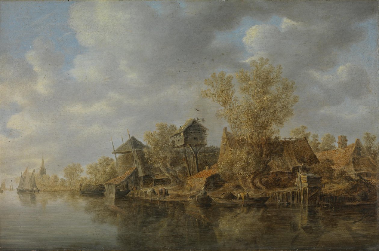 Zagrody chłopskie nad rzeką autorstwa Jan van Goyen