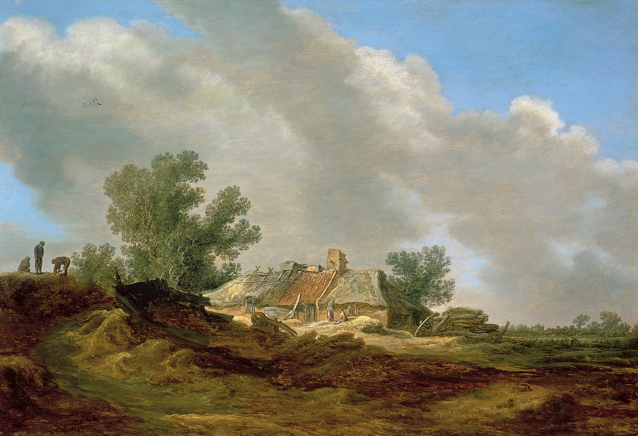 Krajobraz wydmowy z domkiem i postaciami autorstwa Jan van Goyen