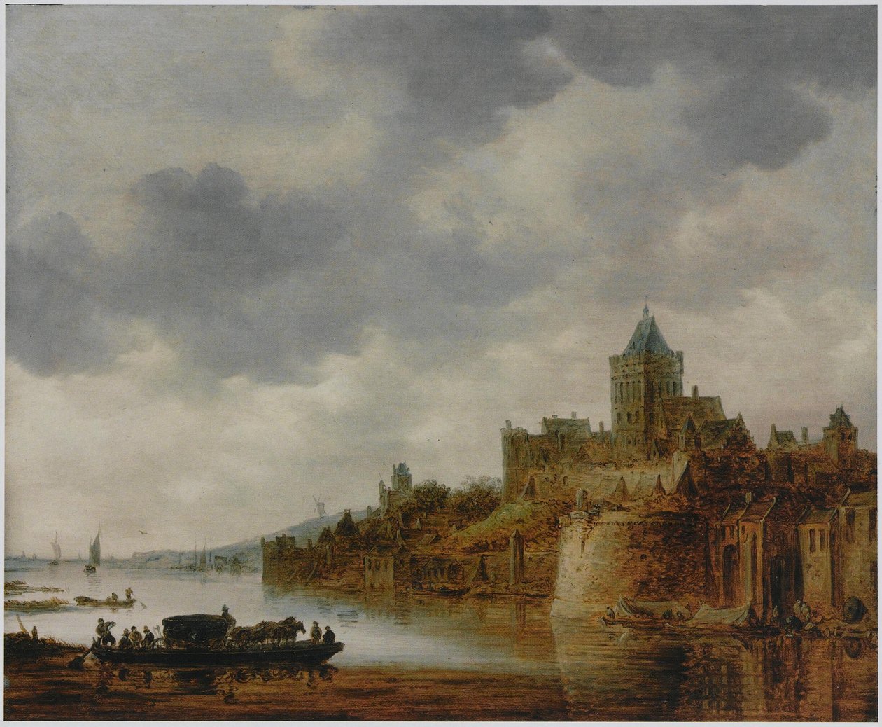 Niderlandzki: Krajobraz rzeki z widokiem na Valkhof, Nijmegen Krajobraz rzeki z widokiem na Valkhof, Nijmegen autorstwa Jan van Goyen