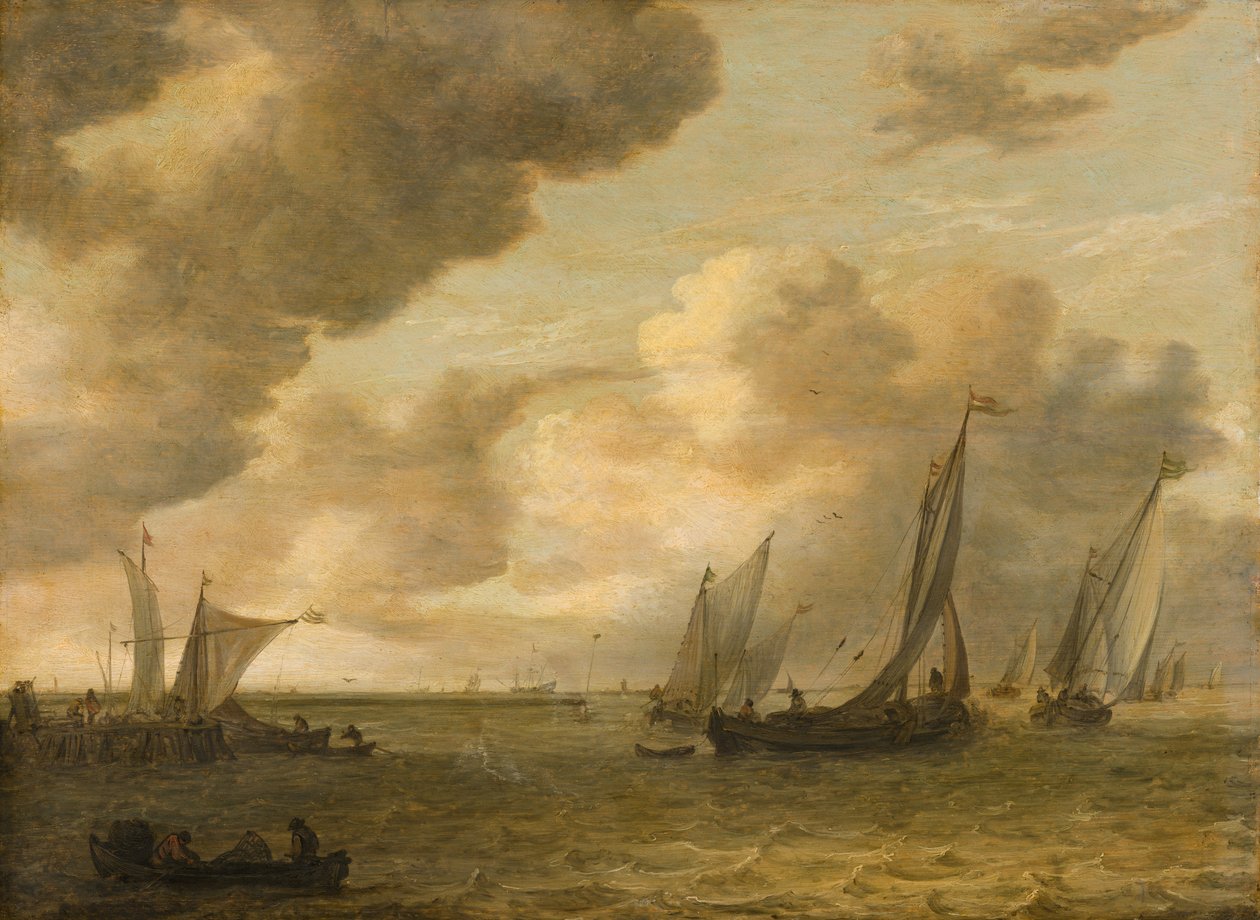 Ujście rzeki z łodziami żaglowymi autorstwa Jan van Goyen