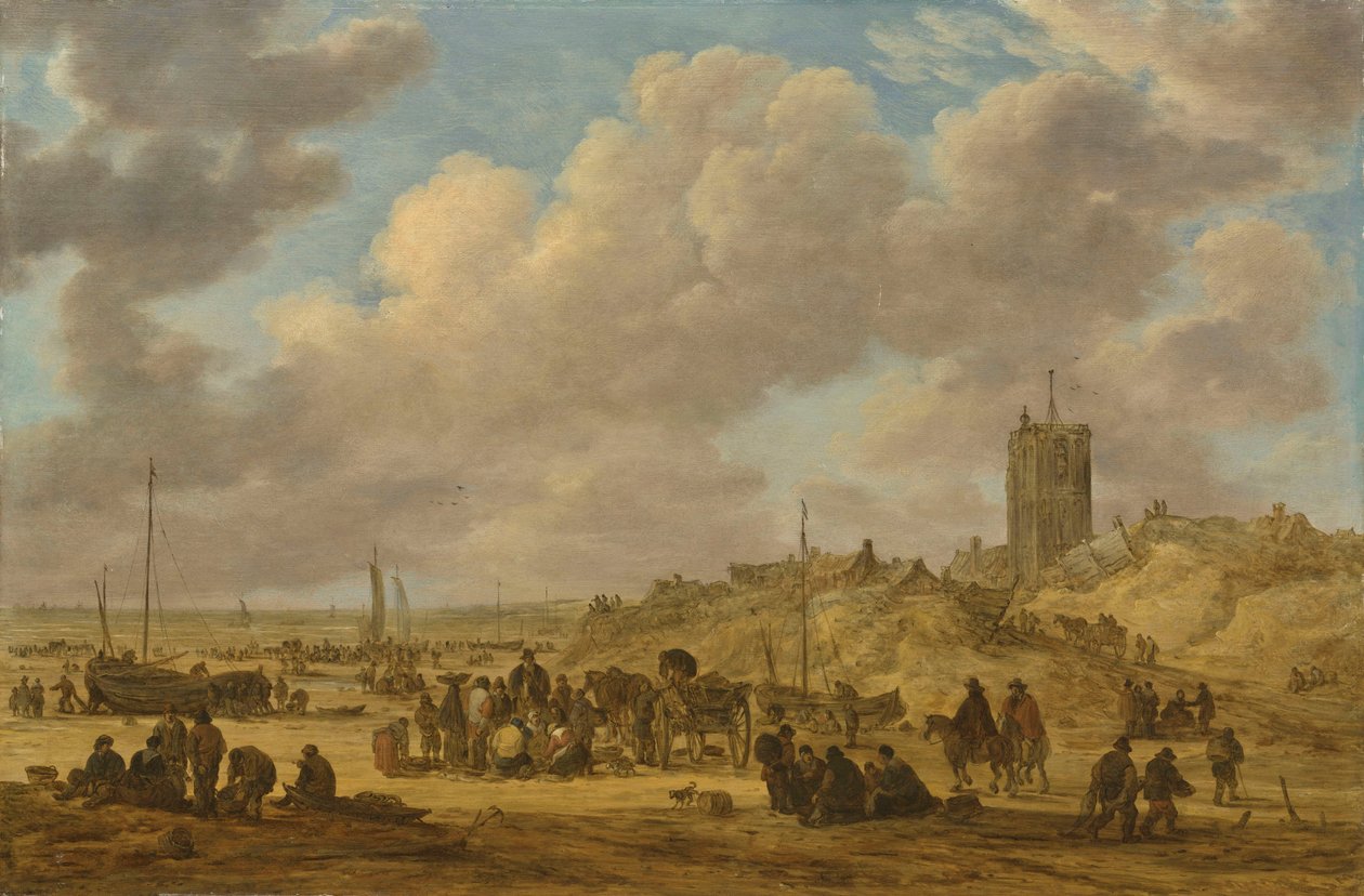 Sprzedaż ryb na plaży w pobliżu Egmond autorstwa Jan van Goyen