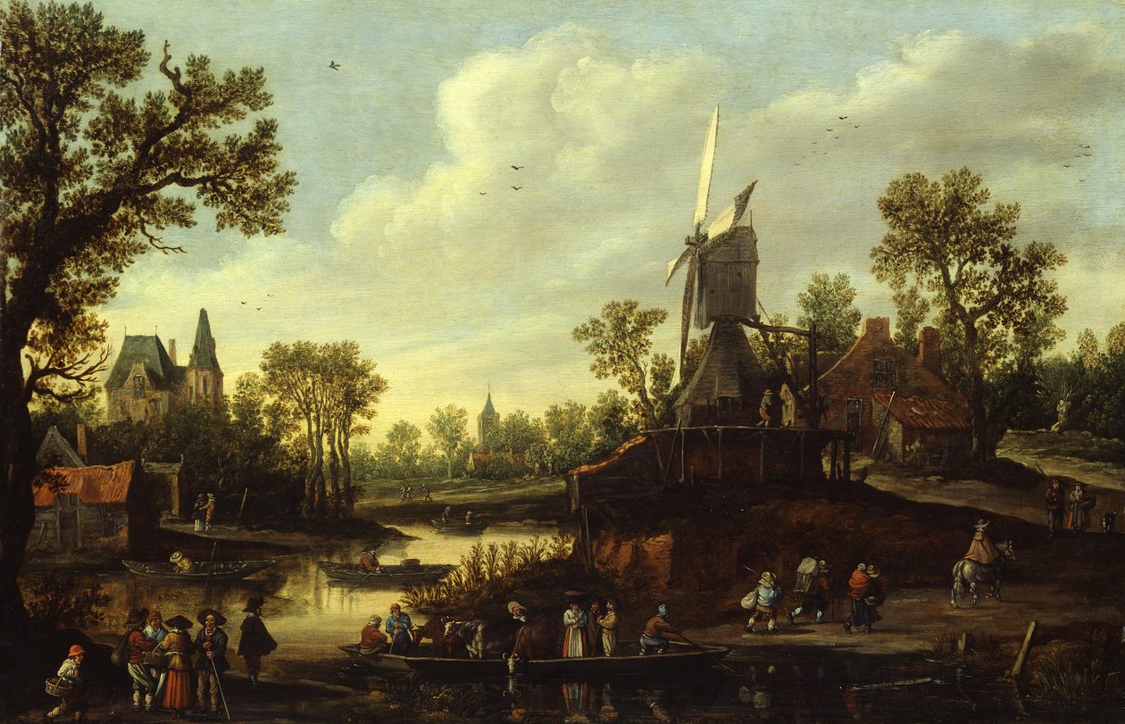 niemiecki: Flusslandschaft mit Fähre Krajobraz rzeczny z promem autorstwa Jan van Goyen