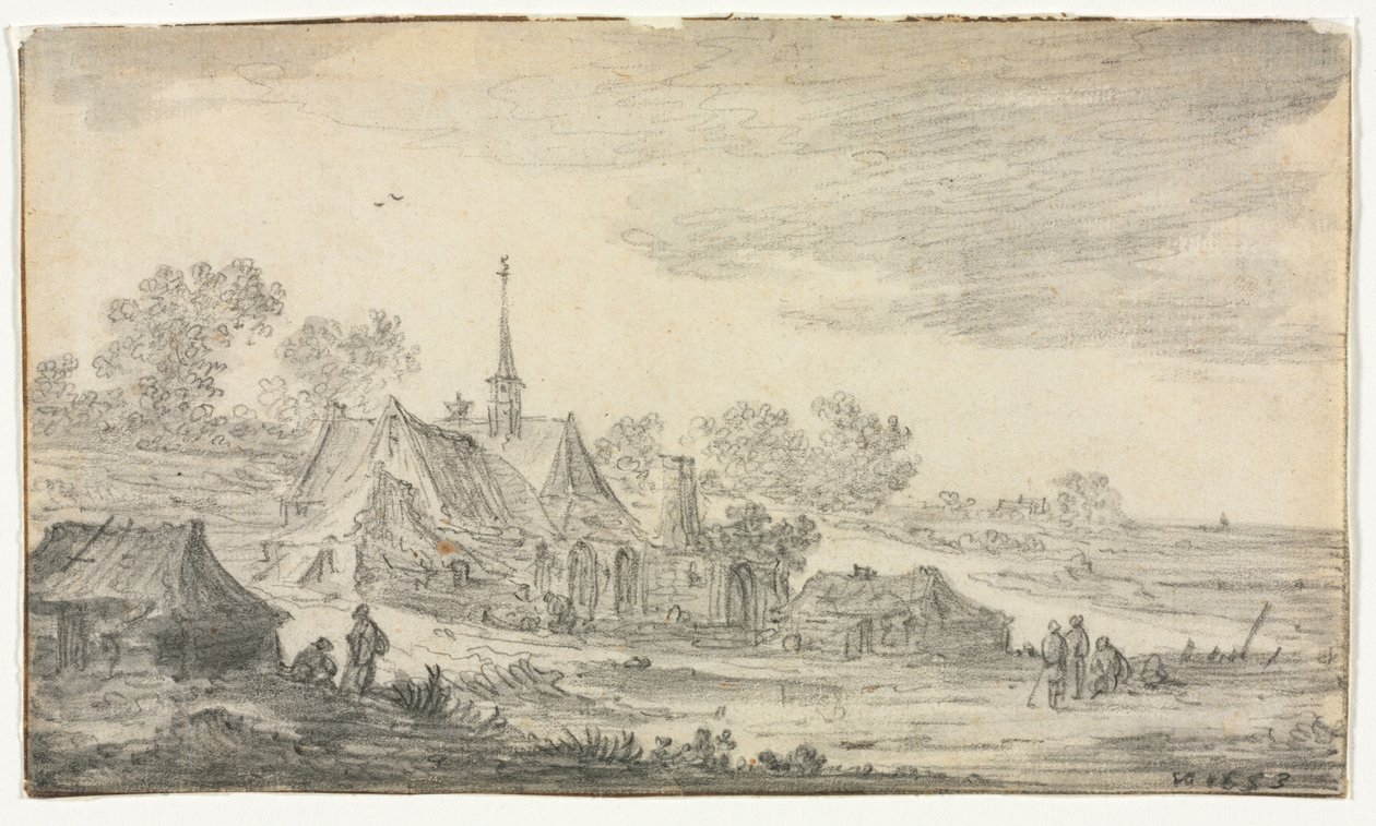 Grupa budynków na brzegu morza autorstwa Jan van Goyen