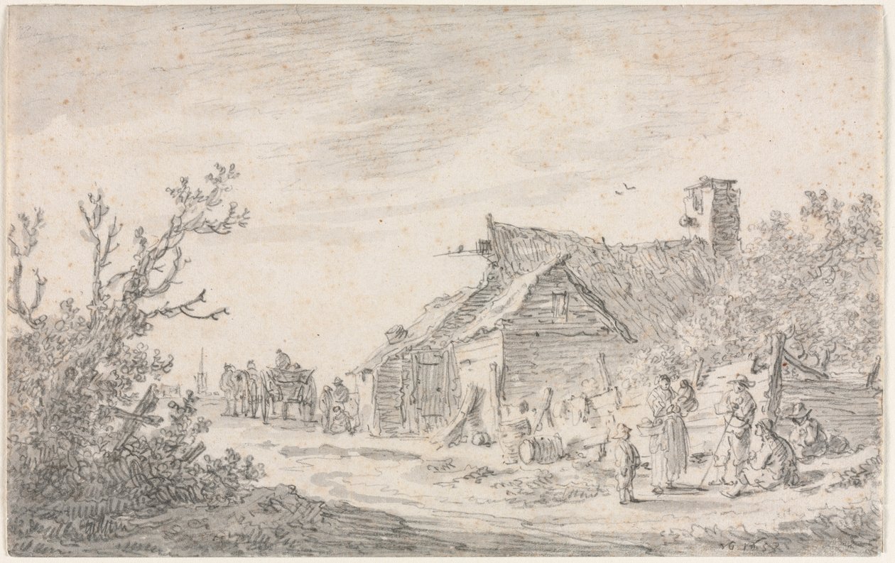 Pejzaż z chatą i figurami autorstwa Jan van Goyen