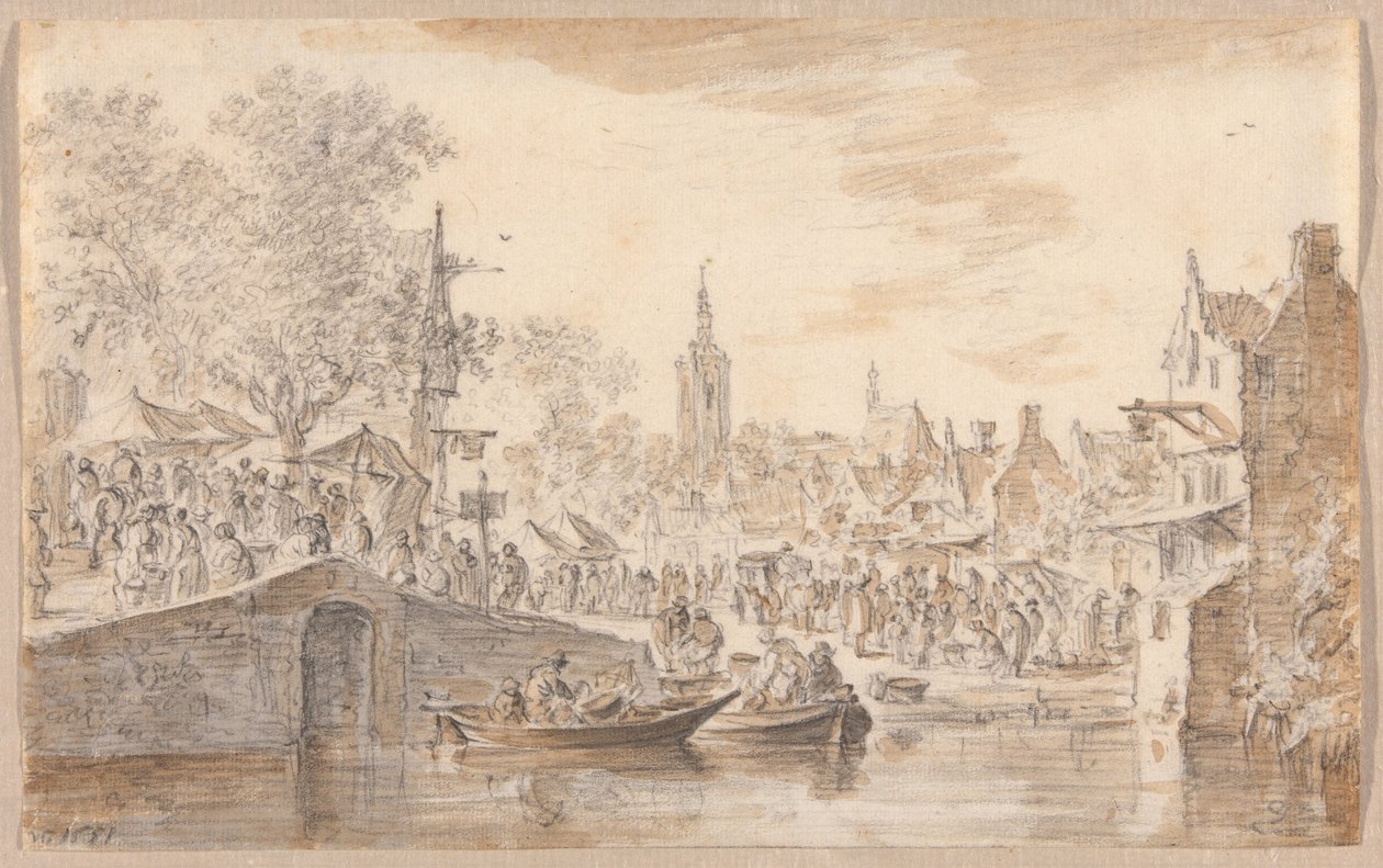 Rynek w pobliżu kanału autorstwa Jan van Goyen