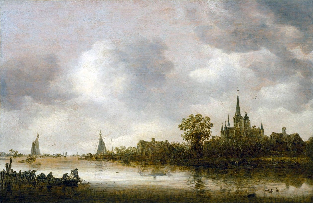 Krajobraz rzeki z kościołem w oddali autorstwa Jan van Goyen