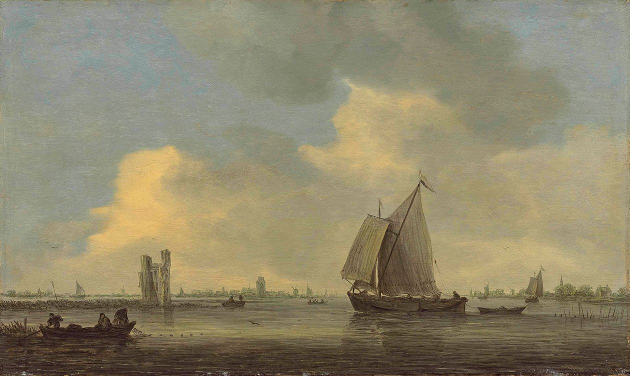 Widok na rzekę Merwede i ruiny Huis te Merwede; w tle Dordrecht autorstwa Jan van Goyen