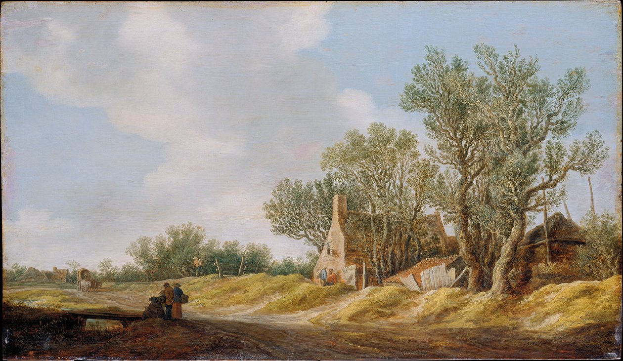 Wiejska ulica z odpoczywającymi ludźmi przy moście autorstwa Jan van Goyen