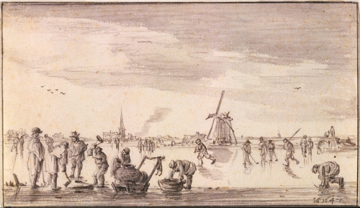 Zimowy pejzaż z łyżwiarzami i rybakami autorstwa Jan van Goyen