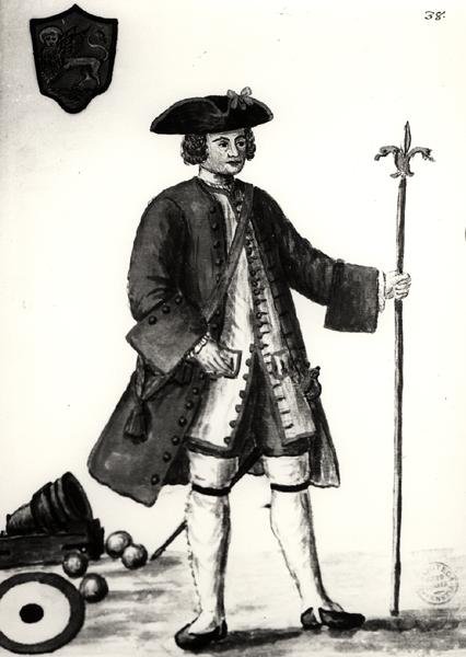 Bombista z Arsenału Weneckiego (akwarela na papierze) (zdjęcie czarno-białe) autorstwa Jan van Grevenbroeck