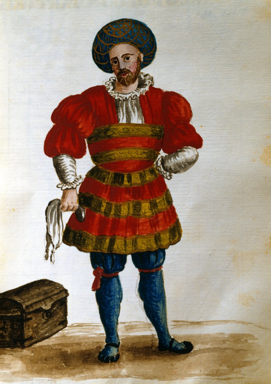 Wenecki podróżnik (pióro i atrament oraz toaleta na papierze) autorstwa Jan van Grevenbroeck