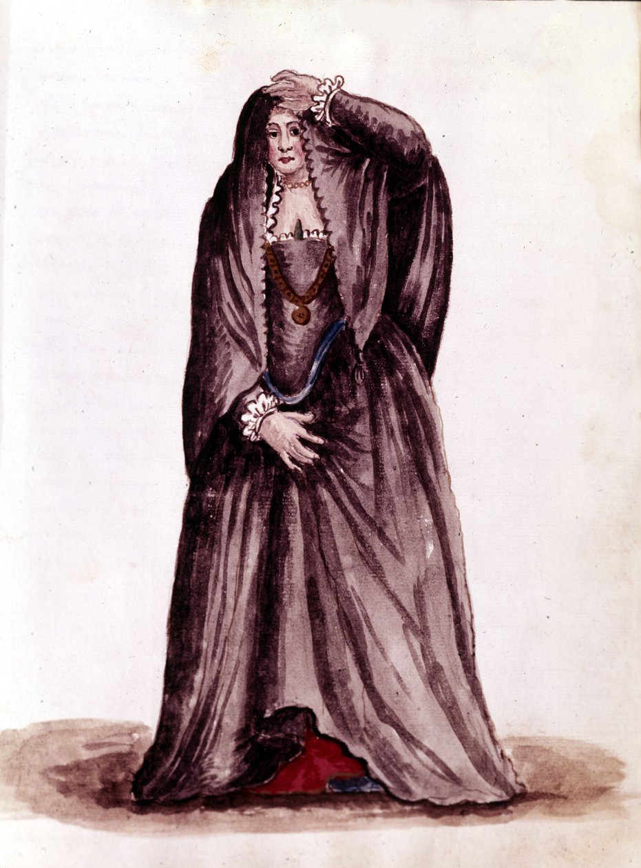 Kurtyzana wenecka w XVIII wieku. Rysunek akwarelowy i tusz z rękopisu „Zwyczajności Wenecjan” Jana van Grevenbroecka (lub Giovanniego Grevembrocha (Grevenbrocha) (1731-1807) autorstwa Jan van Grevenbroeck