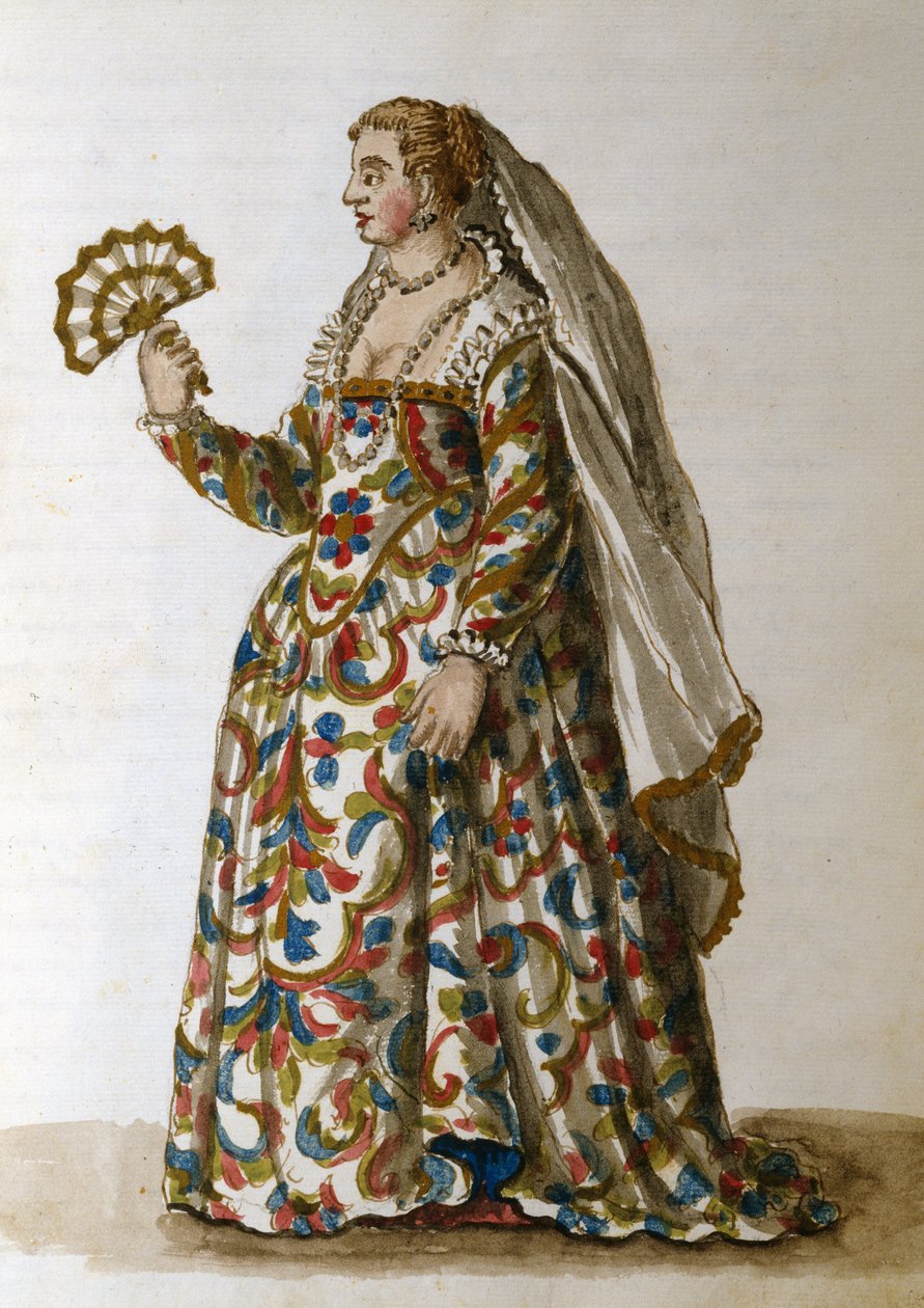 Panna w sukni wieczorowej, żona dostojnika (pióro i atrament i toaleta na papierze) autorstwa Jan van Grevenbroeck