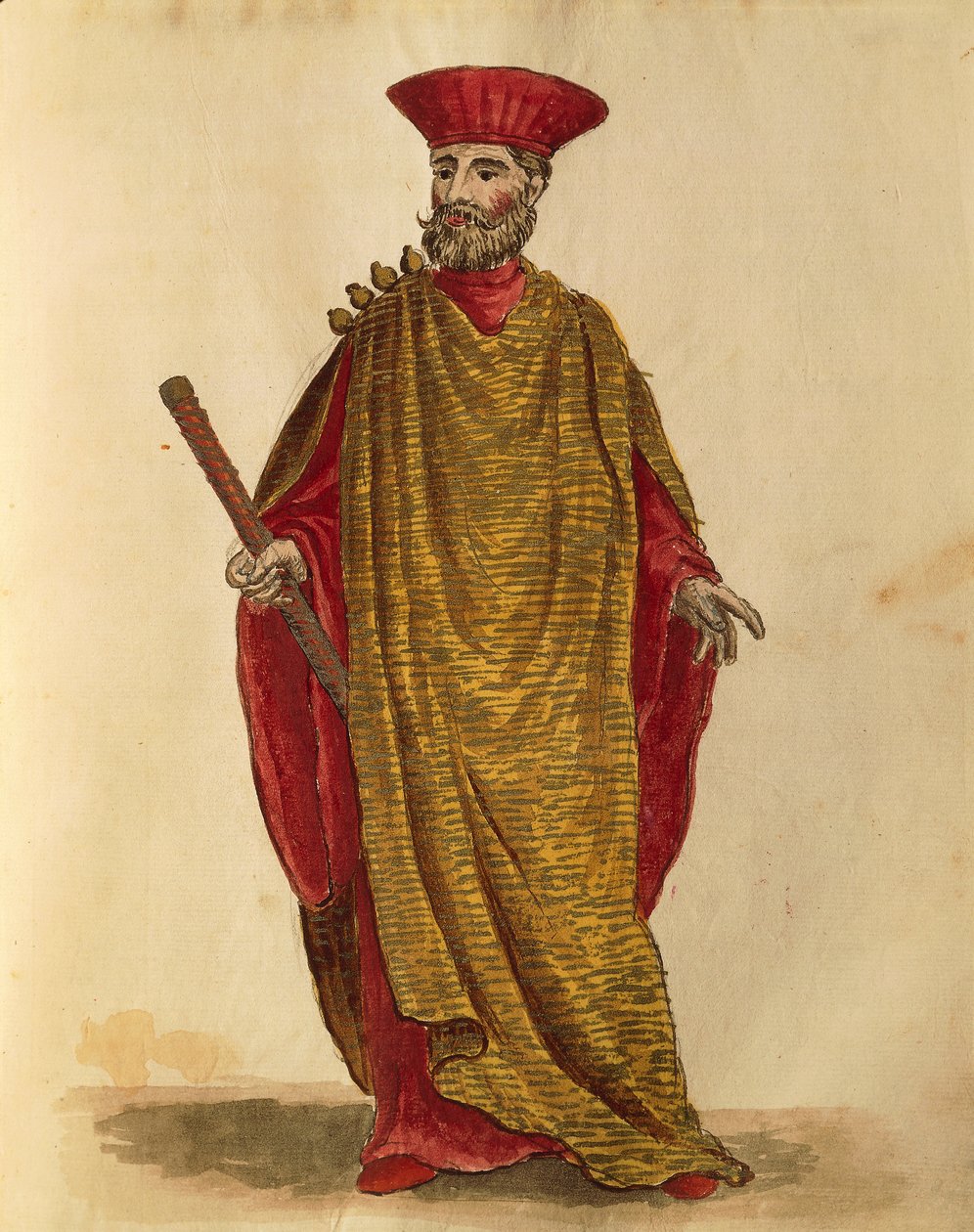 Capitano Generale Da Mar (kapitan generalny marynarki wojennej) Serenissima Republic of Venice, Jan van Grevenbroeck lub Giovanni Grevembroch (1731-1807), Gli Donne de Veneziani, z ilustrowanej księgi kostiumów, akwarela autorstwa Jan van Grevenbroeck