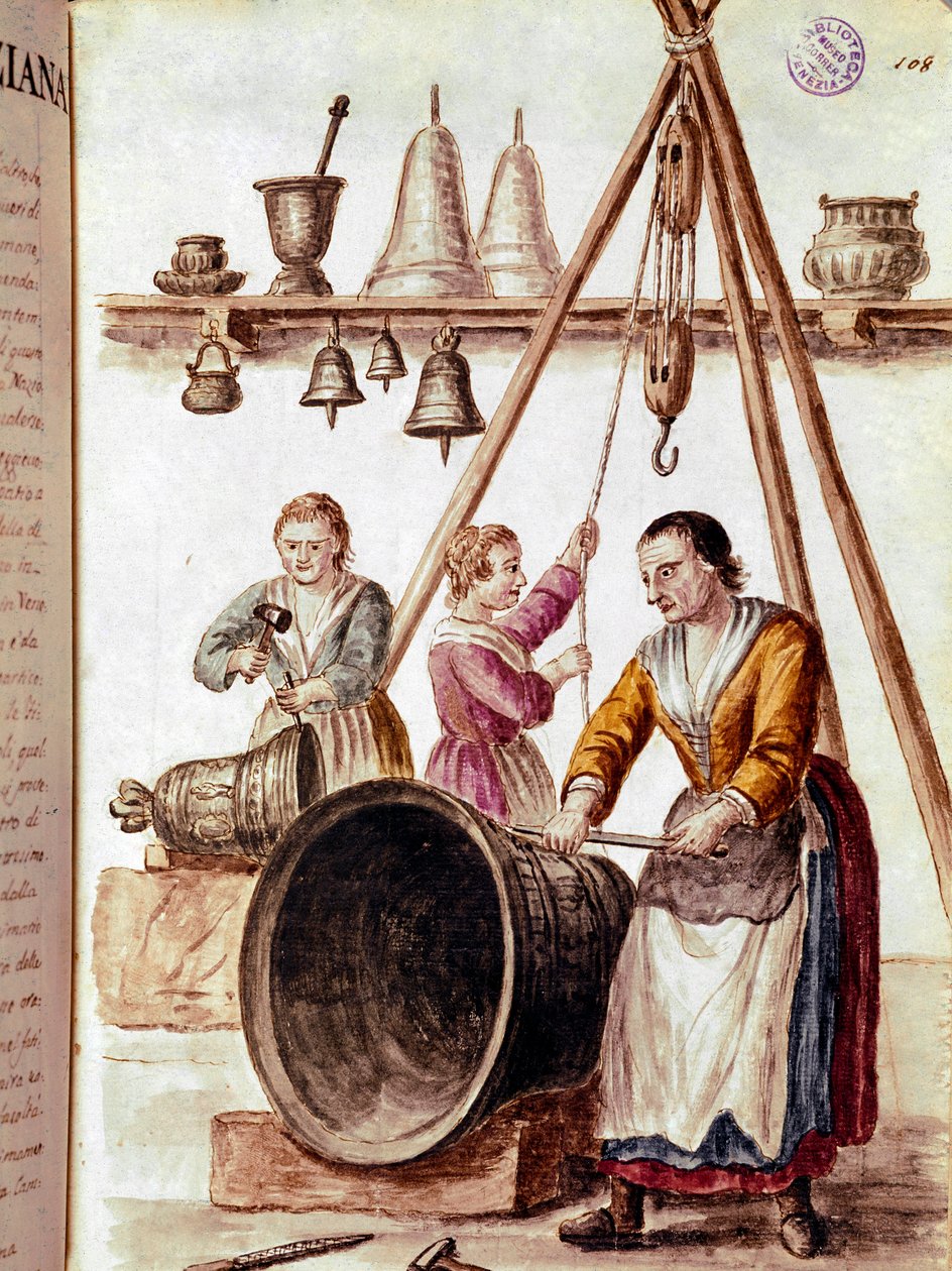 Rzemiosło: dzwonnik Rysunek akwarelowy i tusz z rękopisu Jana van Grevenbroecka (lub Giovanni Grevembroch (Grevenbroch) (1731-1807) autorstwa Jan van Grevenbroeck