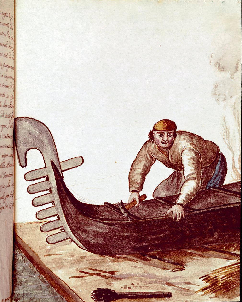 Rzemiosło: producent gondoli Rysunek akwarelowy i tusz z rękopisu Jana van Grevenbroecka (lub Giovanni Grevembroch (Grevenbroch) (1731-1807) autorstwa Jan van Grevenbroeck