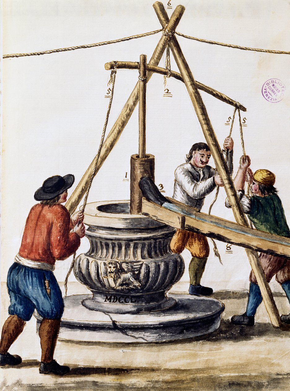 Kopanie studni, ilustracja z Ilustrowanej księgi strojów weneckich, Jan Grevenbroeck (1731-1807), akwarela, Włochy autorstwa Jan van Grevenbroeck