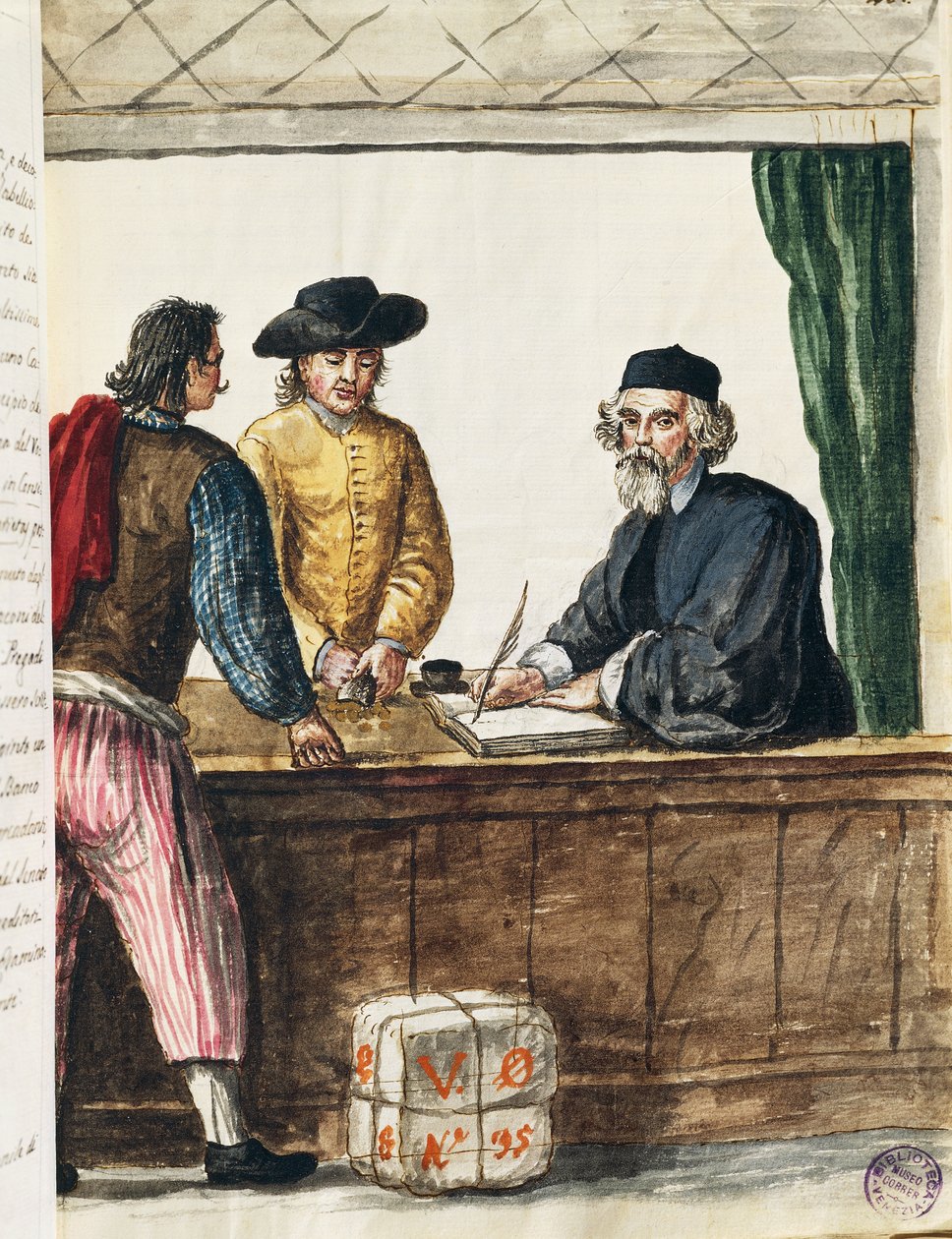 Wybitny kupiec, ilustracja z Ilustrowanej księgi strojów weneckich, autorstwa Jana Grevenbroecka (1731-1807), akwarela, Włochy autorstwa Jan van Grevenbroeck