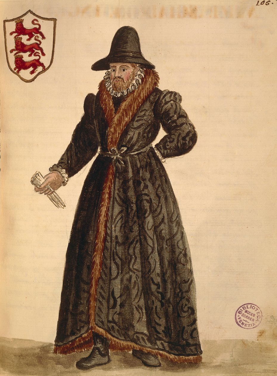 Ambasador angielski, Jan van Grevenbroeck lub Giovanni Grevembroch (1731-1807), Gli Abiti de Veneziani, z ilustrowanej księgi kostiumów, akwarela autorstwa Jan van Grevenbroeck