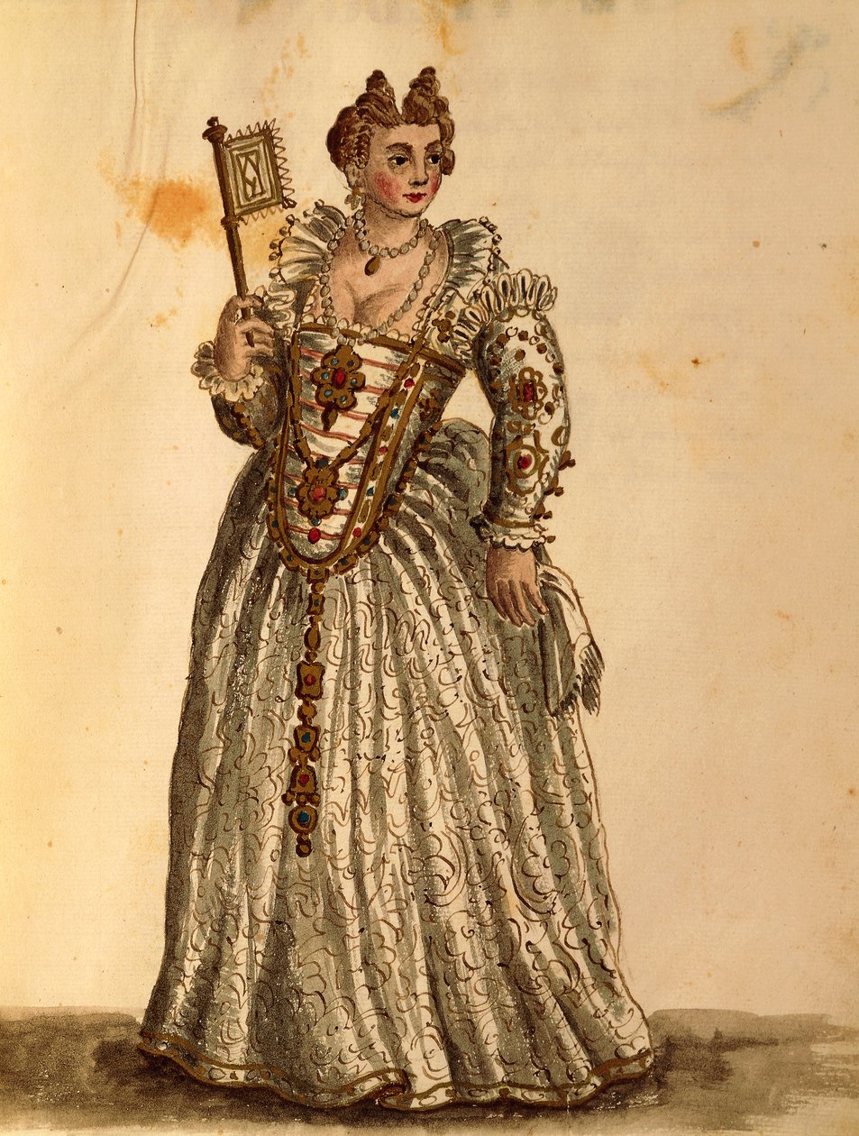 Panna w sukni wieczorowej, Jan van Grevenbroeck lub Giovanni Grevembroch (1731-1807), Gli Abiti de Veneziani, z ilustrowanej księgi kostiumów, akwarela autorstwa Jan van Grevenbroeck