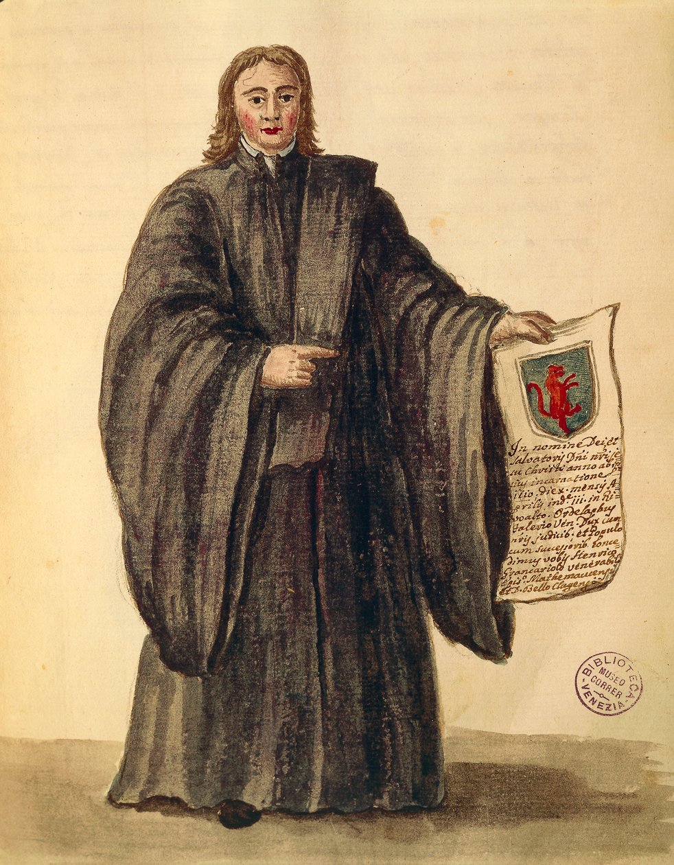 Wielki kanclerz miasta Chioggia, Jan van Grevenbroeck lub Giovanni Grevembroch (1731-1807), Gli Donne de Veneziani, z ilustrowanej księgi kostiumów, akwarela autorstwa Jan van Grevenbroeck
