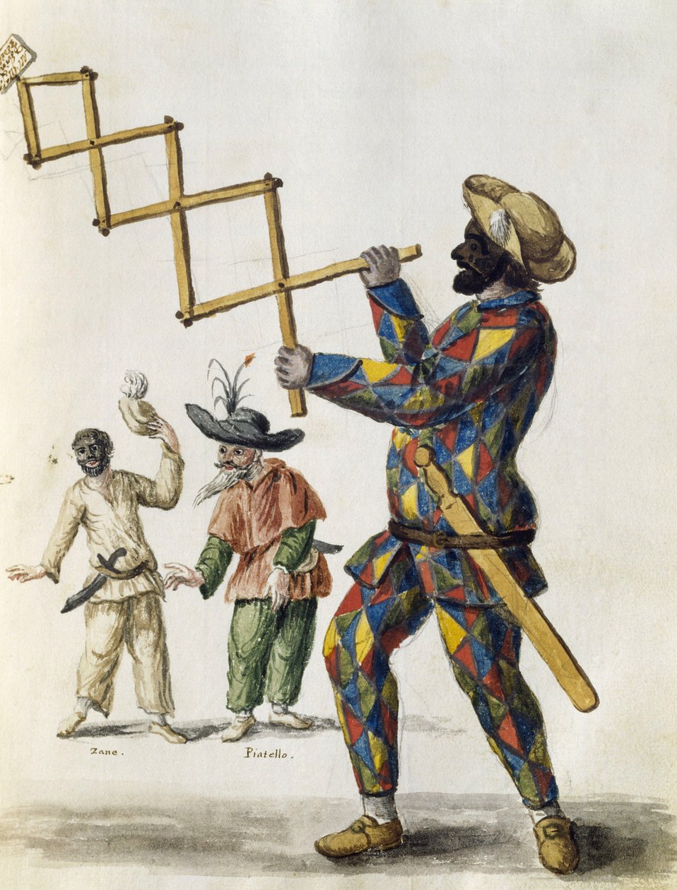 Arlekin, akwarela z stroju weneckiego, niemal w każdym wieku, starannie zbierana i malowana w XVIII wieku, Jan van Grevenbroeck lub Giovanni Grevembroch (1731-1807), Włochy autorstwa Jan van Grevenbroeck