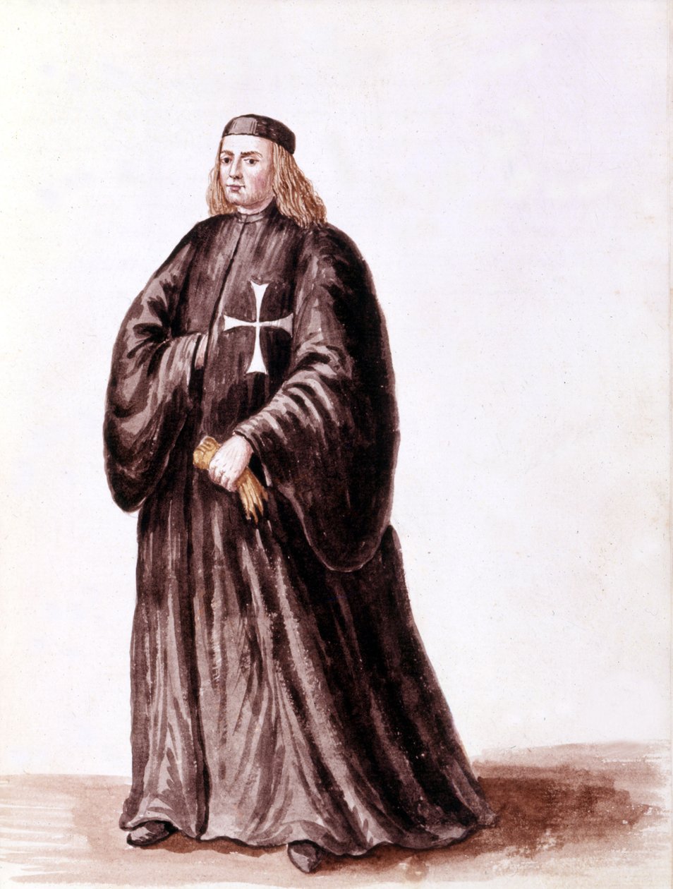 Kawaler Maltański. Rysunek akwarelowy i tusz z rękopisu „Zwyczajności Wenecjan” Jana van Grevenbroeka (lub Giovanniego Grevenbroicha (Grevenbroich) (1731-1807) autorstwa Jan van Grevenbroeck