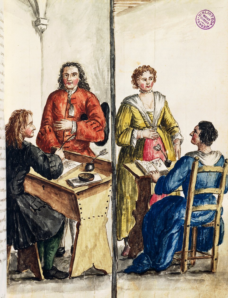 Agencja małżeńska, ilustracja z Ilustrowanej księgi strojów weneckich, Jan Grevenbroeck (1731-1807), akwarela, Włochy autorstwa Jan van Grevenbroeck